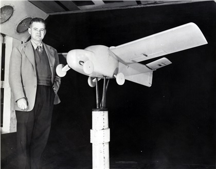 The designer, M.B. Taylor & 1/4 scale windtunnel model of Aerocar.