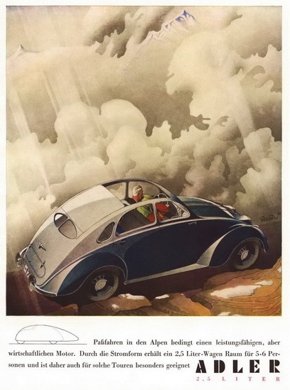 Adler - Passfahrten In Den Alpen (1938): Advertising Art by Bernd Reuters
