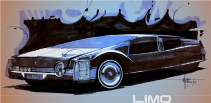 Сид Мид (Syd Mead): Sentinel 400 Limousine, Originally part of a larger gouache for U.S. Steel; seen and admired by Nathan Proche, president of Hot Wheels, who immediately called Syd to work on a toy version, prompting this and other three dimensional views.