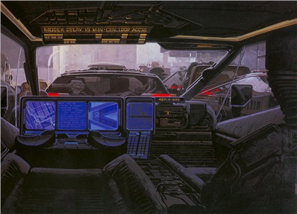 Сoncept art for Blade Runner by Syd Mead - Decker's car interior