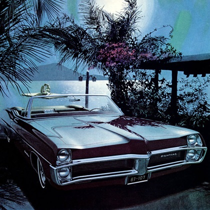 1967 Pontiac Ventura Convertible - 'Moonlight Swim, Caneel Bay': Art Fitzpatrick and Van Kaufman - Isn't it romantic? You may see people smoking in these ads, but you won't see any smoking tires!