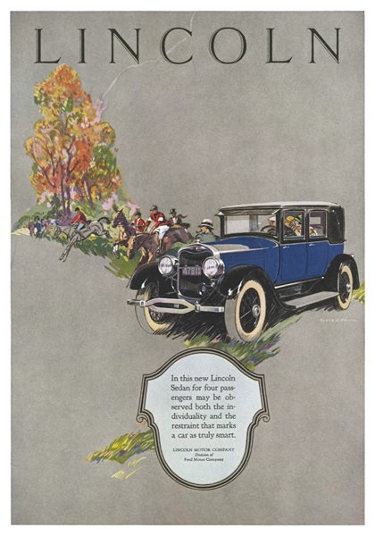 Lincoln Ad (November, 1925): 4-Passenger Sedan - Illustrated by Floyd Brink