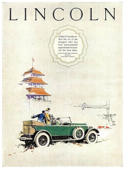 Lincoln Ad (June, 1925): Dual-Cowl Touring Car - Illustrated by Fred Cole