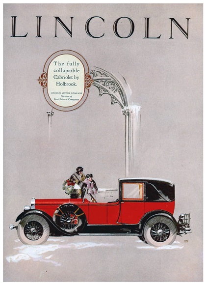 Lincoln Ad (December, 1925): Fully Collapsible Cabriolet by Holbrook - Illustrated by Fred Cole