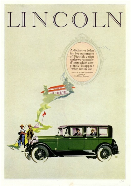 Lincoln Ad (July, 1926): 5-Passenger Sedan by Dietrich - Illustrated by Fred Cole