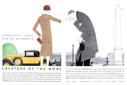 Hupmobile Advertising Art by Bernard Boutet de Monvel (March, 1929): Creators of the Mode - Afternoon Tailleur by Premet... Car by Hupmobile