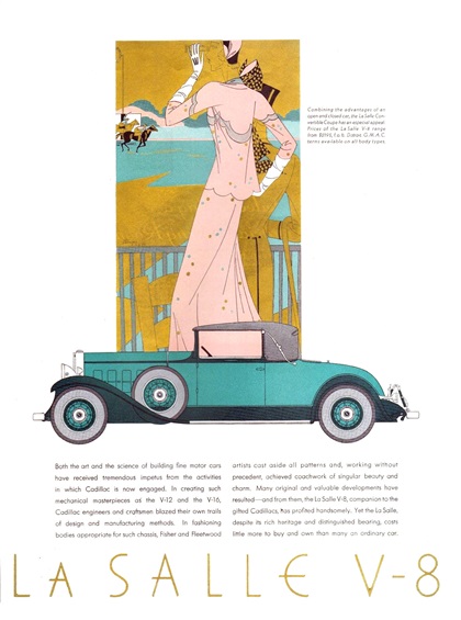 LaSalle V-8 Ad (August-September, 1931): Convertible Coupe - Illustrated by Leon Benigni