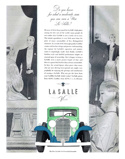 LaSalle V-8 Ad (April, 1932): Front-End Ensemble - Illustrated by Robert Fawcett