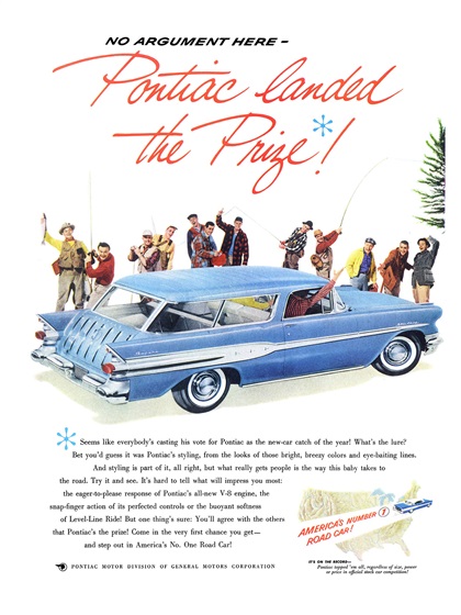 Pontiac Ad (May, 1957) - Star Chief Safari - No argument here - Pontiac landed the Prize!