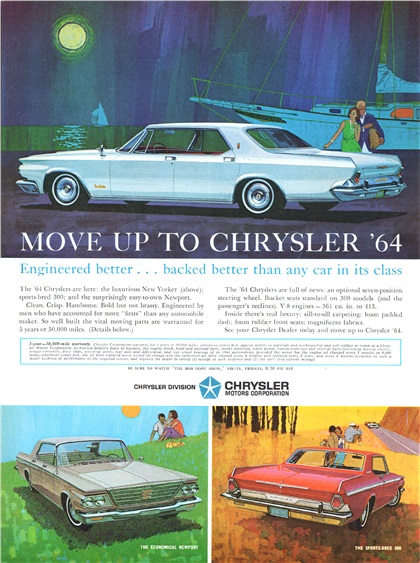 Chrysler New Yorker/Newport/300 Ad (October, 1963): Engineered better... backed better than any car in its class