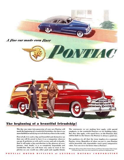 Pontiac DeLuxe Streamliner Station Wagon/DeLuxe Streamliner Sedan Coupe Ad (October, 1948): The beginning of a beautiful friendship!