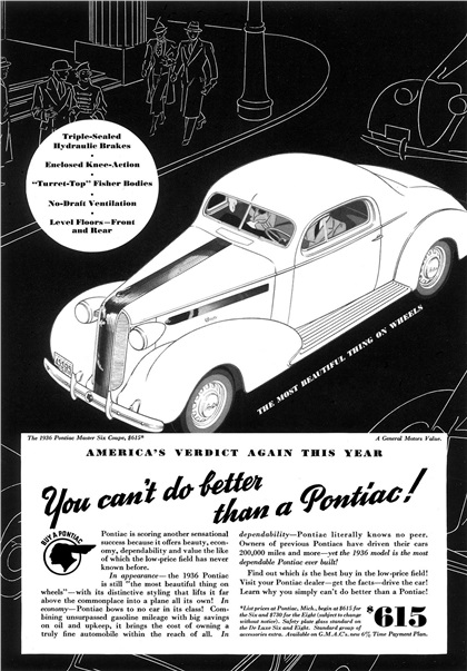 Pontiac Master Six Coupe Ad (January, 1936): America's verdict again this year - You can't do better than a Pontiac!