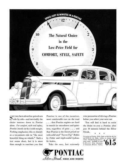 Pontiac Silver Streak Sixes and Eights Ad (September, 1935): Spend just 10 minutes in a Pontiac