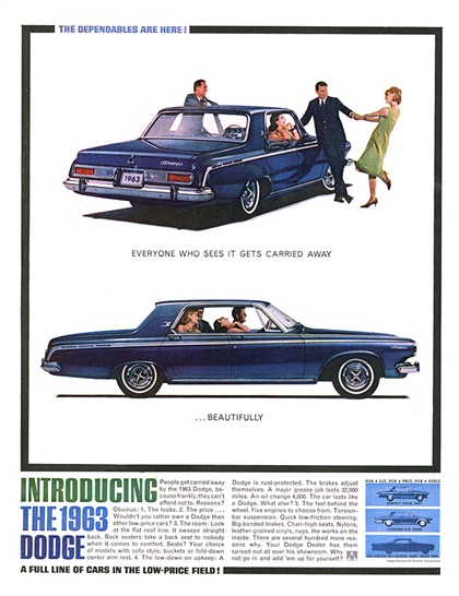 Dodge Polara 4-Door Hardtop Ad (October, 1962): The dependables are here! - Everyone who sees it gets carried away ...beautifully