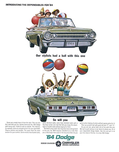 Dodge Polara Convertible Ad (October-November, 1963): Introducing the dependables for '64 - Our stylists had a ball with this one - So will you