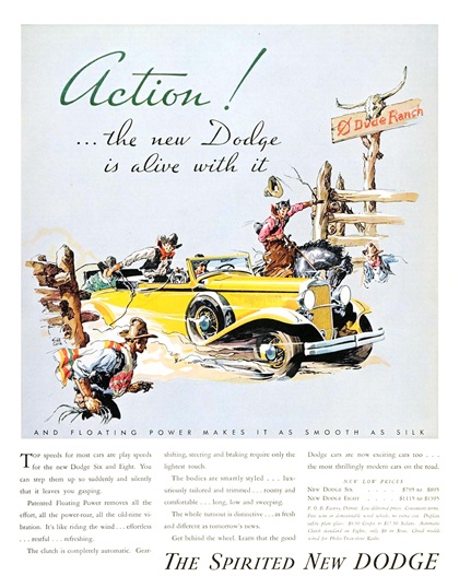 Dodge Convertible Coupe Ad (July, 1932) - Illustrated by Fred Cole
