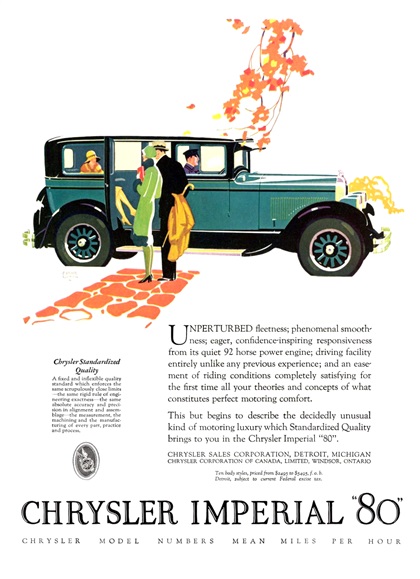 Chrysler Imperial "80" Ad (November, 1926): 5-Passenger Sedan - Illustrated by Frank Quail