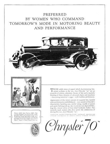 Chrysler "70" Ad (March, 1927) - Illustrated by Fred Cole and Edwin Dahlberg