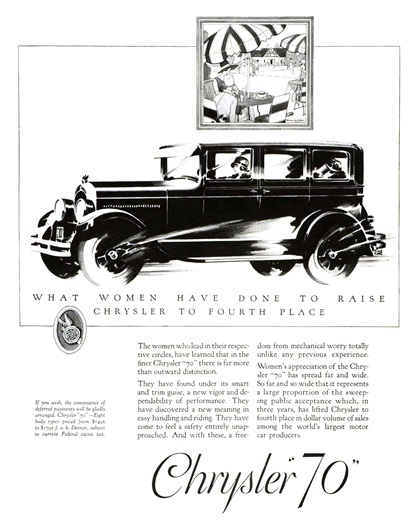 Chrysler "70" Ad (June, 1927) - Illustrated by Fred Cole and Edwin Dahlberg