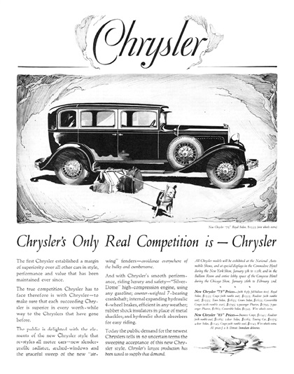 Chrysler "75" Royal Sedan Ad (December, 1928) - Illustrated by Fred Cole
