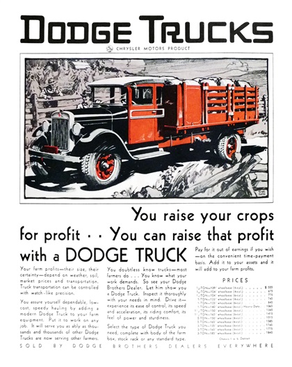 Dodge Trucks Ad (November, 1929) - Illustrated by Fred Cole
