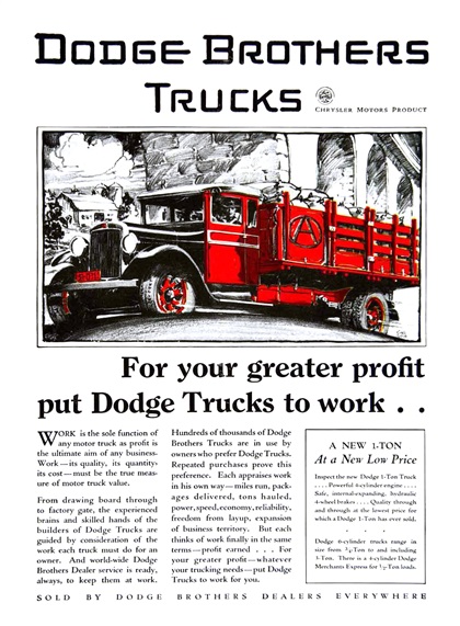 Dodge Brothers Trucks Ad (July, 1929) - Illustrated by Fred Cole