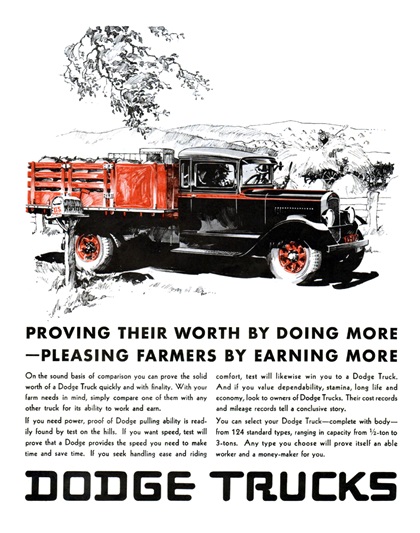 Dodge Trucks Ad (July, 1930) - Illustrated by Fred Cole