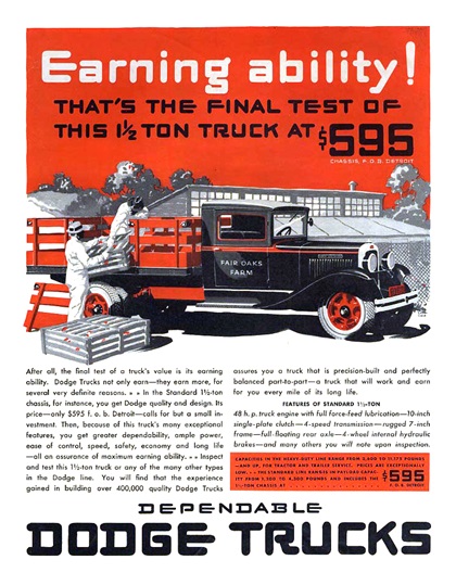 Dodge Trucks Ad (September, 1931) - Illustrated by Fred Cole