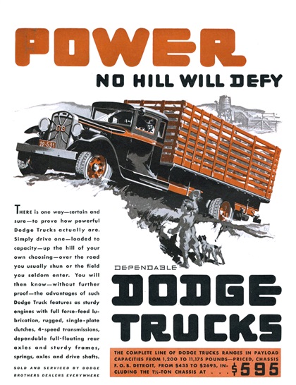 Dodge Trucks Ad (January, 1931) - Illustrated by Fred Cole