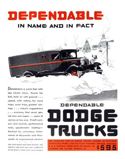Dodge Trucks Ad (February, 1931) - Illustrated by Fred Cole