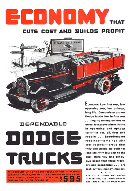 Dodge Trucks Ad (March, 1931) - Illustrated by Fred Cole