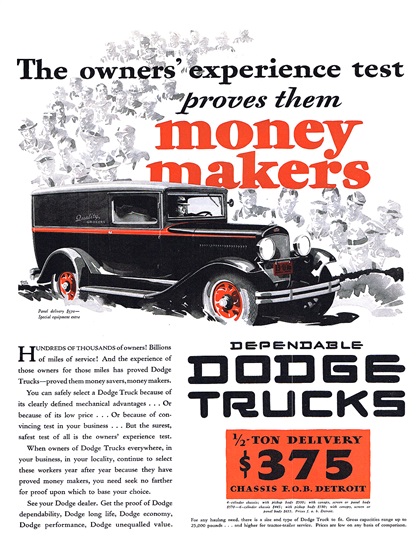 Dodge Trucks Ad (February, 1932): Panel Delivery - Illustrated by Fred Cole