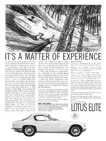 Lotus Elite Coupe Ad (1963) - It's a matter of experience