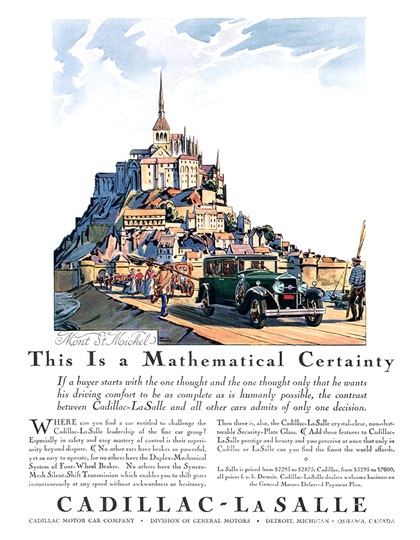 Cadillac/LaSalle Ad (February, 1929): Mont St Michel - Illustrated by Edward A. Wilson