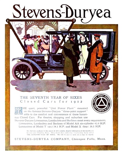 Stevens-Duryea Sixes - Closed Cars for 1912 Ad (September, 1911)