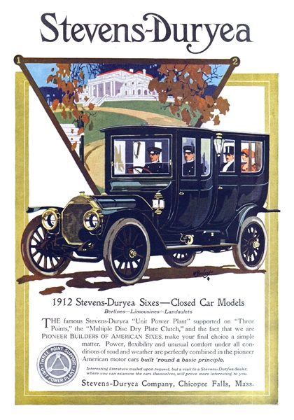Stevens-Duryea Sixes - Closed Cars for 1912 Ad (December, 1911)