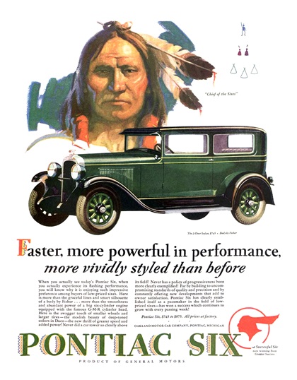 Pontiac Six Ad (September, 1928): 2-Door Sedan - Faster, more powerful in performance, more vividly styled than before
