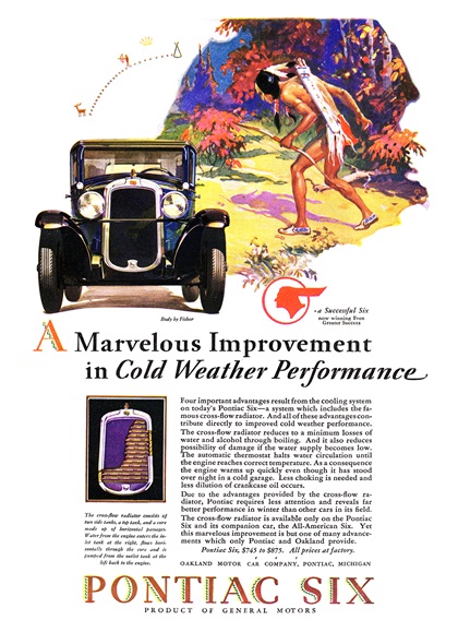 Pontiac Six Ad (November, 1928) - A Marvelous Improvement in Cold Weather Performance