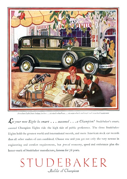 Studebaker President Eight State Sedan for Five Ad (1930) - Illustrated by Harry Laverne Timmins
