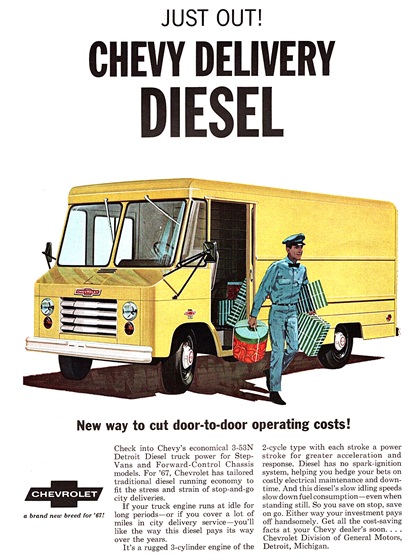 Chevy Delivery Diesel Ad (1967): Just Out! New way to cut door-to-door operating costs!