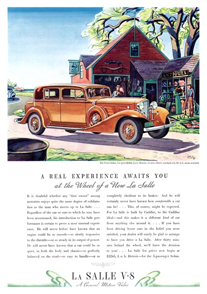La Salle V-8 Town Sedan Ad (April, 1933) – Illustrated by Edward A. Wilson