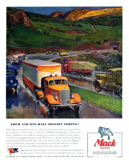 Mack Trucks Ad (June, 1943): Four and one-half million strong! - Illustrated by Peter Helck