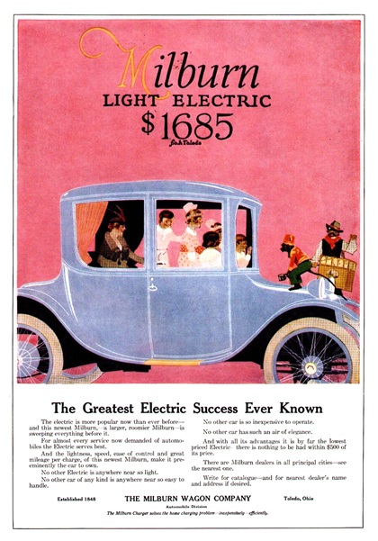 Milburn Light Electric Ad (September, 1916) - The Greatest Electric Success Ever Known