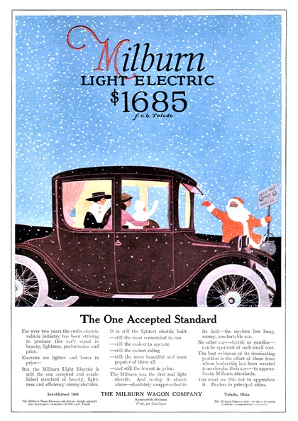 Milburn Light Electric Ad (December, 1916) - The One Accepted Standard
