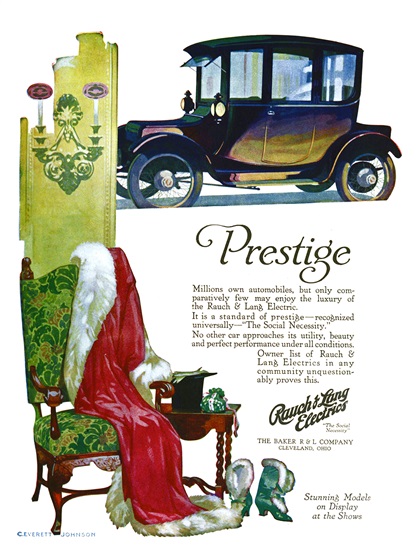 Rauch & Lang Electrics Ad (December, 1916): Prestige - Illustrated by C. Everett Johnson