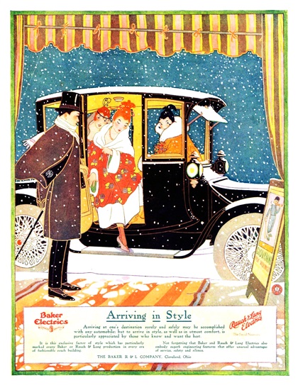 Baker/Rauch & Lang Electrics Ad (February, 1916) - Arriving in Style