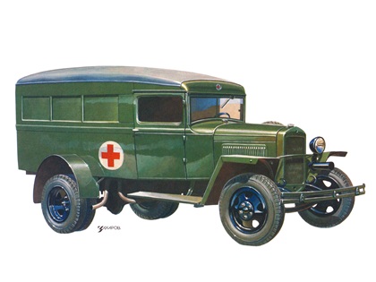 ГАЗ–55 (Медицинский автомобиль на шасси грузовика ГАЗ–ММ), 1942–1945 (1938) – Рисунок А. Захарова / Из коллекции «За рулём» 1981-7