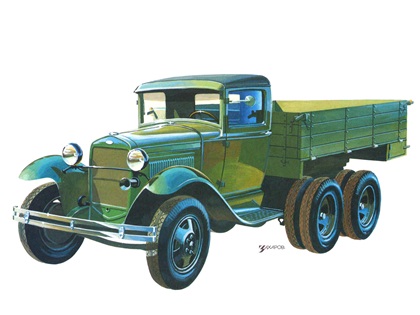 ГАЗ–ААА (Трехосный грузовой автомобиль на базе ГАЗ–АА), 1934–1943 – Рисунок А. Захарова / Из коллекции «За рулём» 1981-4