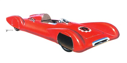 «Харьков–Л1/Л2» (Рекордно-гоночный автомобиль Э. О. Лорента), 1955 – Рисунок А. Захарова / Из коллекции «За рулём» 1978-6