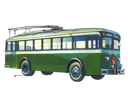 Первый советский троллейбус ЛК–1, 1933–1935 – Рисунок А. Захарова / Из коллекции «За рулём» 1983-6